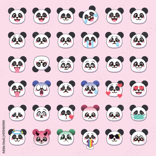 Panda bear emoji faces with cute expressions for social media © Cristina