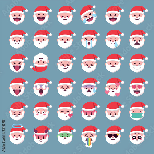 Santa emoji faces with cute expressions for social media christmas holiday