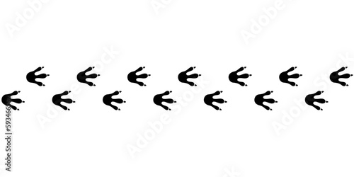 Dragon footprint line. Hand drawn dinosaur paw prints. Dragon foot silhouette. Dino cute trail texture. Vector illustration isolated on white background.