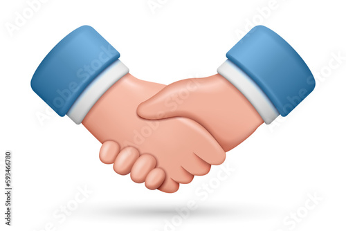 Handshake in the form of cartoon 3d icons, the concept of business and partnership, businessmen shake hands making a deal or agreement on a contract. Vector illustration, business meeting