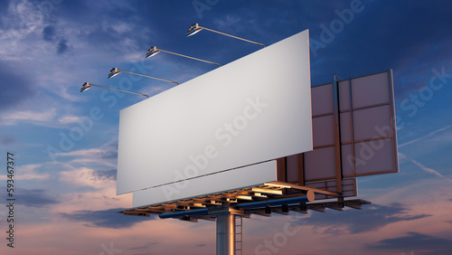 Advertising Billboard. Empty Exterior Sign against a Dusk Sky. Mockup Template. photo