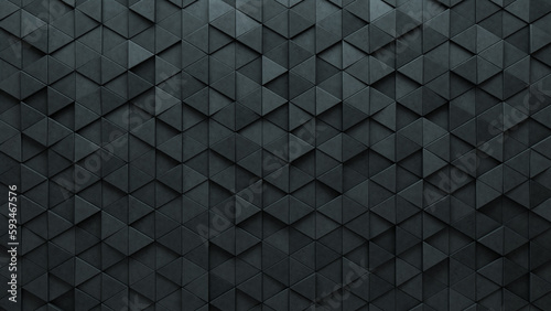 Futuristic, Triangular Mosaic Tiles arranged in the shape of a wall. 3D, Semigloss, Bricks stacked to create a Concrete block background. 3D Render