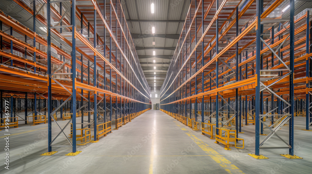 Huge distribution warehouse with high shelves Huge distribution warehouse with high shelves