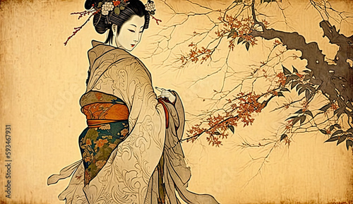 Serene Landscape, Japanese Painting Background AI Generated
