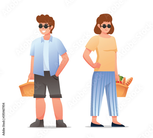 Characters people picnic on summertime holidays vector illustration
