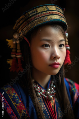 Portrait of a Hmong girl wearing traditional clothing