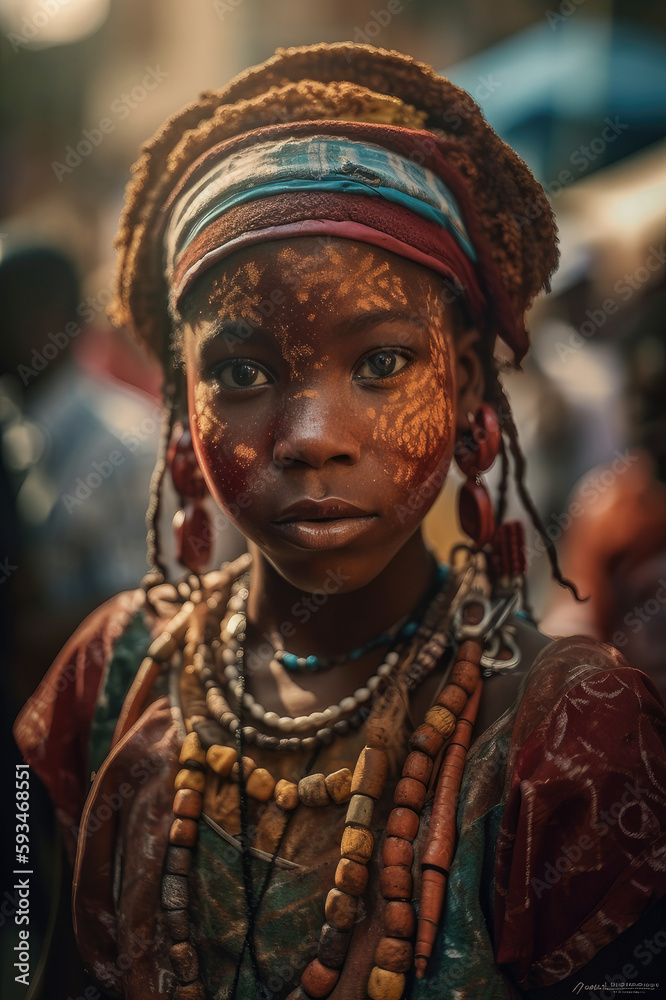 A portrait of a Yoruba girl wearing traditional clothing