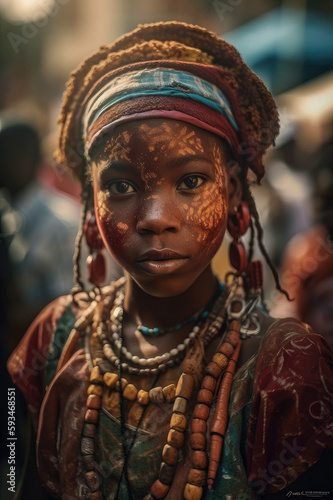A portrait of a Yoruba girl wearing traditional clothing