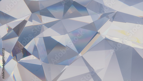 Polygonal 3D Wall Wallpaper with Glass Modern Surface. Refractive 3D Render.