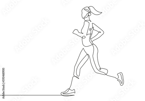 Woman Running One Line Drawing. Female Sport Concept Minimalist Drawing. Running Line Art Modern Minimal Drawing Trendy Illustration Continuous Line Art. Vector EPS 10