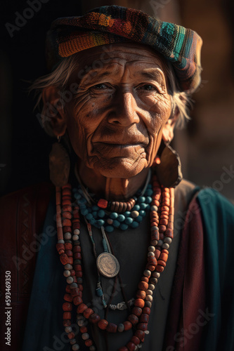 A moving portrait of a Pueblo man wearing traditional clothing