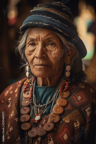 A moving portrait of a Pueblo woman wearing traditional clothing
