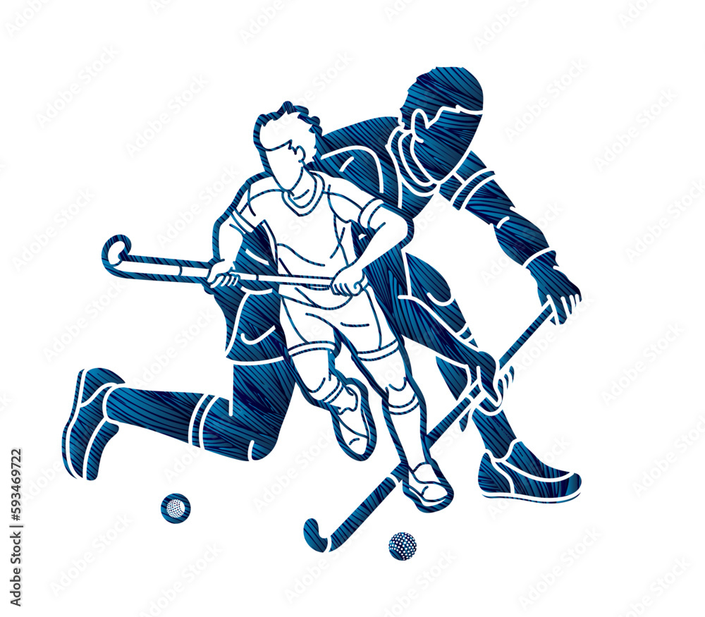 Field Hockey Sport Male Players Mix Action Cartoon Graphic Vector Field Hockey Sport Male Players Mix Action Cartoon Graphic Vector