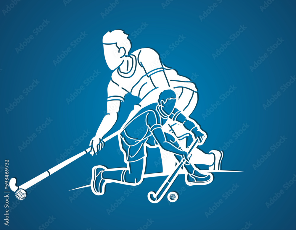 Fototapeta premium Field Hockey Sport Male Players Mix Action Cartoon Graphic Vector