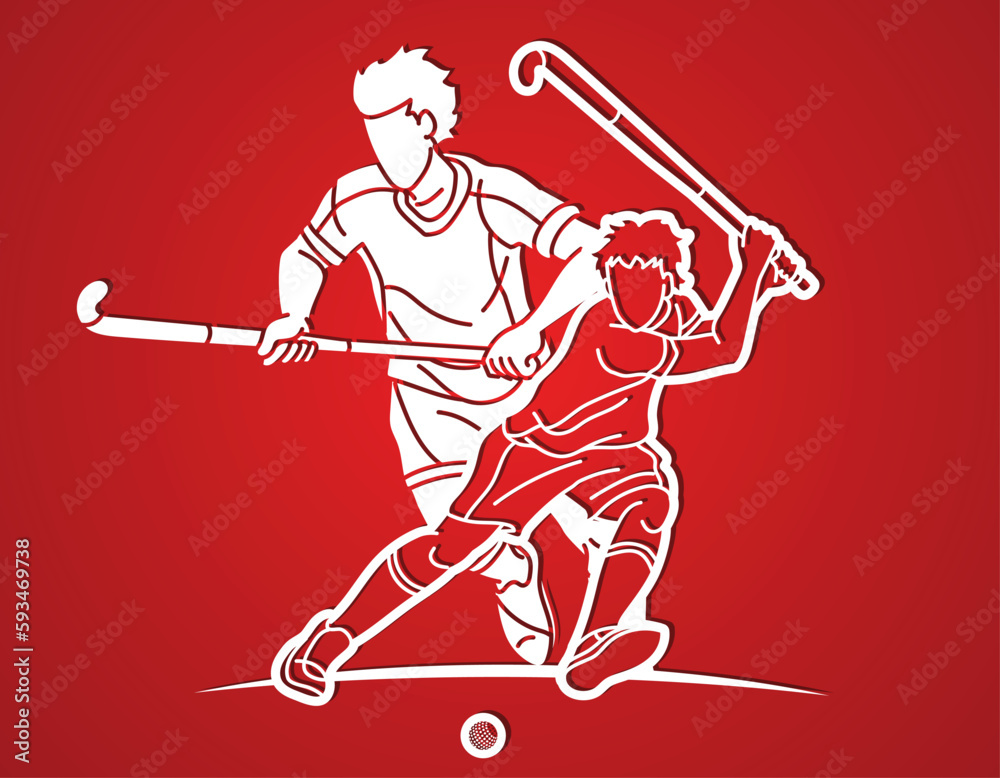 Field Hockey Sport Male Players Mix Action Cartoon Graphic Vector Field Hockey Sport Male Players Mix Action Cartoon Graphic Vector