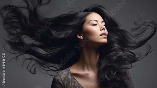 Beauty black hair woman for hair care product. Generative AI