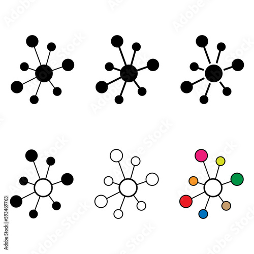 Set of Hub flat network icon, connect structure vector symbol isolated background, technology system