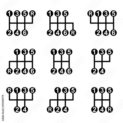 Set of Handle car manual shift lever icon, vehicle gear technology vector illustration equipment