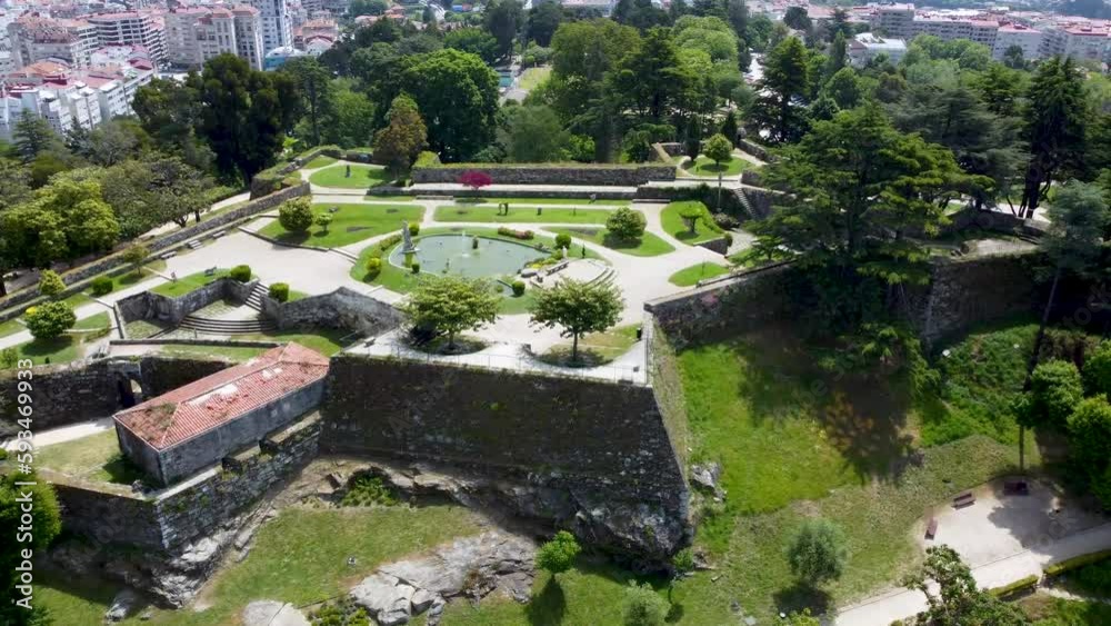 Aerial pan over monte do castro in Vigo Spain on sunny day Aerial pan over monte do castro in Vigo Spain on sunny day