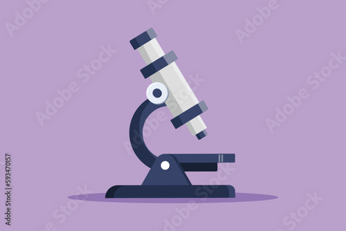 Character flat drawing laboratory microscope to help doctor discover vaccine. Lab microscope to magnify bacteria size under the lens. Back to school and education. Cartoon design vector illustration