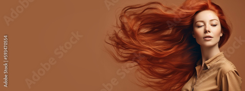 Fotografiet Beauty red hair woman for hair care product. Generative AI