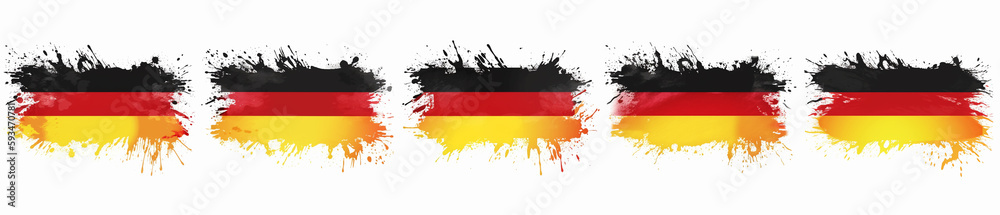 Illustrations of brush painted german flag banners. Created with Generative AI