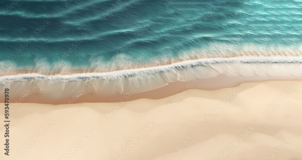 illustration of waves on the beach, landscape of beach, overview. Created with Generative AI