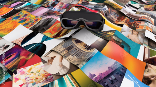collage made of magazines and colorful paper mood. virtual reality for business or trainings photo