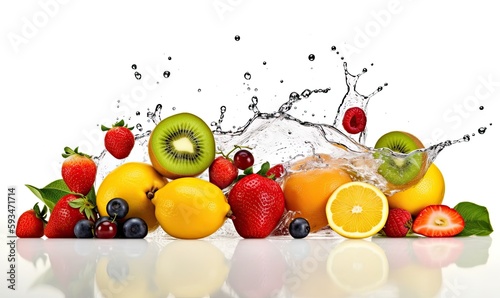 Fresh fruits and water splash for a healthy snack Creating using generative AI tools