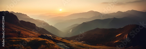 beautiful mountain landscape with an epic sunset, colorful panorama view, nature, clouds, generative ai © ReiterPhotography