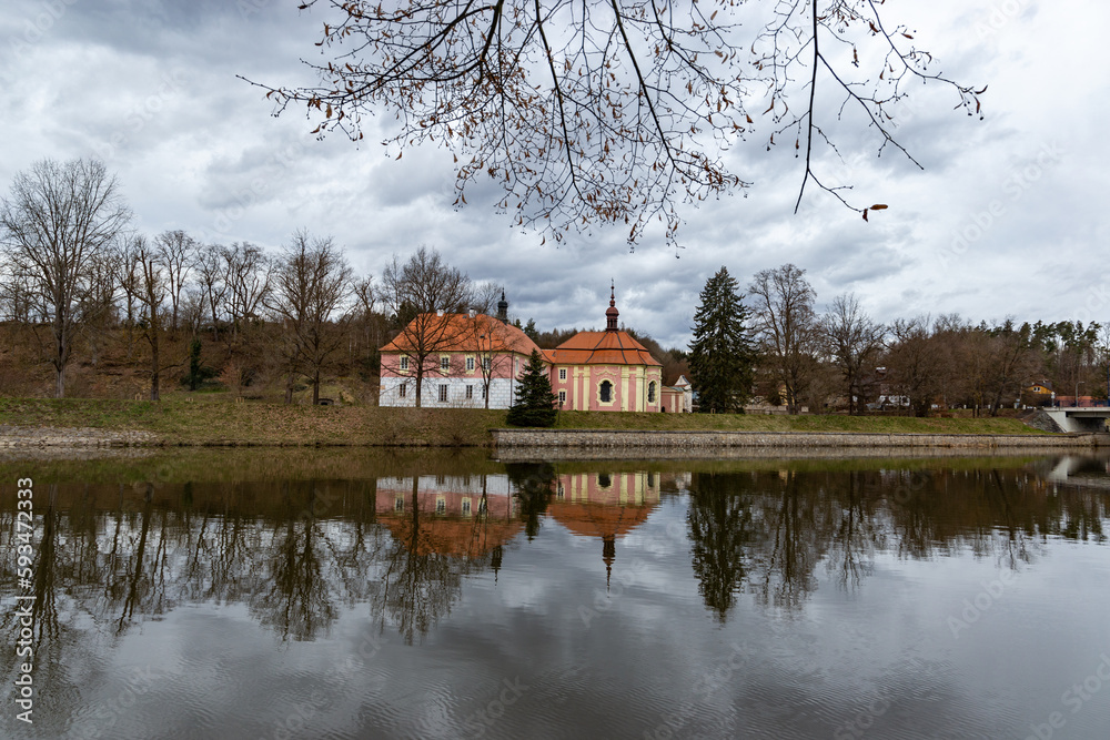 Castle Mitrowicz on a bank of Luznice river in South Bohemia.