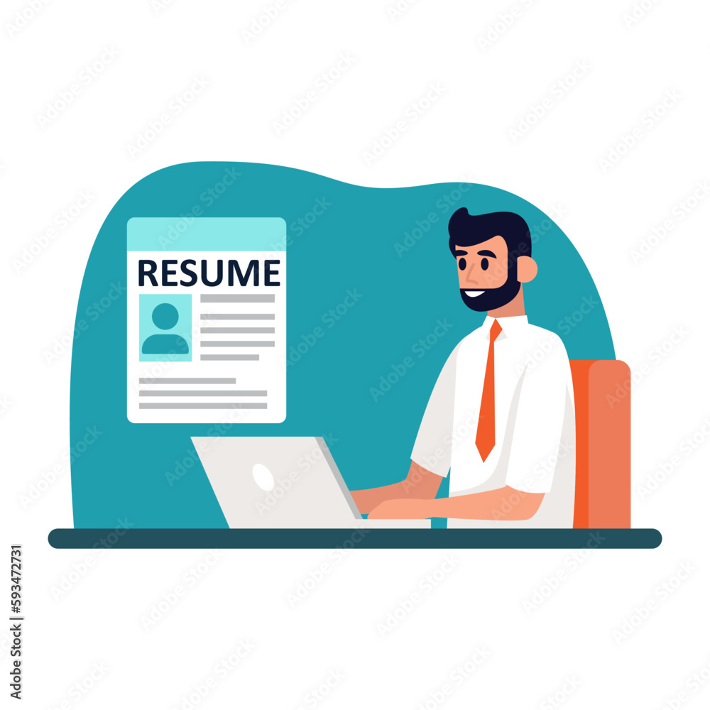 Cartoon character of professional HR manager selecting resumes. Human resource management representative. Specialist engaged in selection of job candidates. Vector