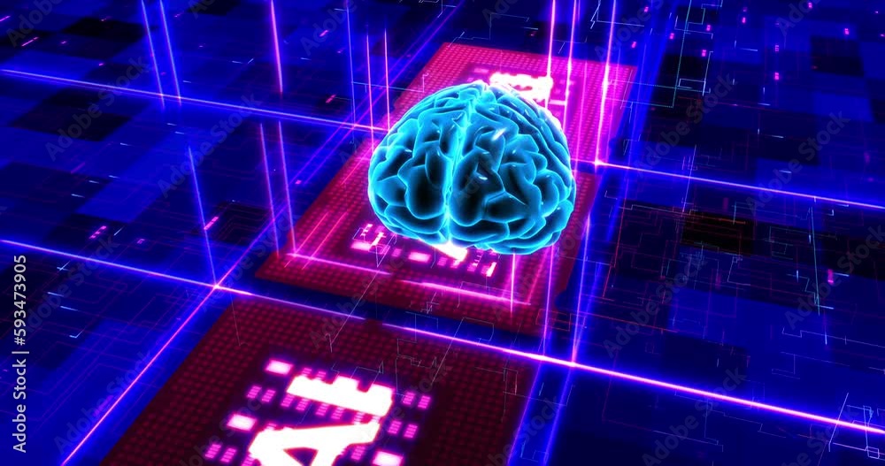 Inspiring Innovations: Artificial Intelligence, Computer Chips, Processors and Technology. Digital Human Brain Symbolizing AI.