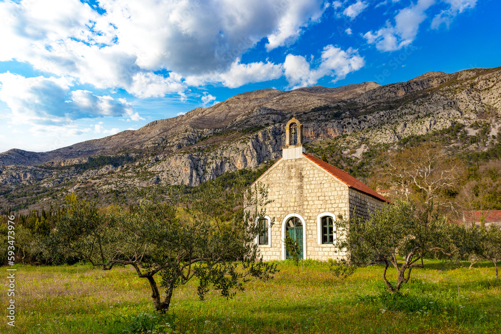 Old church of the Most Holy Trinity in village Pridvorje. Konavle region. Croatia. Old church of the Most Holy Trinity in village Pridvorje. Konavle region. Croatia.