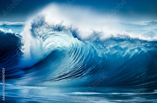 Blue ocean wave. Big waves breaking on an reef along. High quality photo