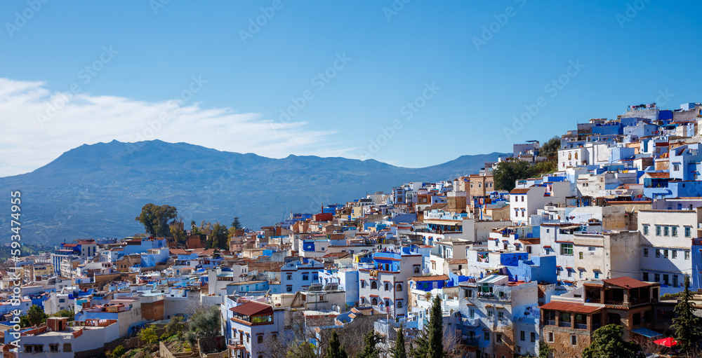 Chefchaouen city landscape panoramic view- Travel in Morocco
