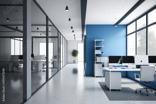 Modern open space office interior. Generative AI