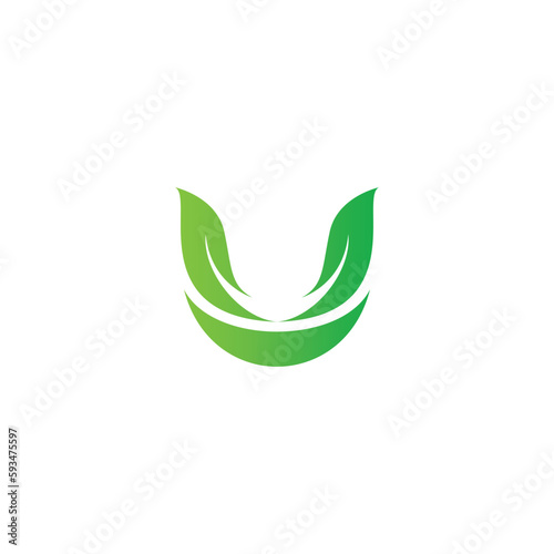 Letter U Leaf Logo vector Illustration. U Leaf Icon. Nature Organic Design