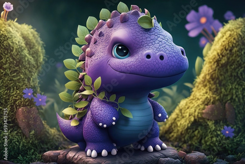 Cute adorable baby dinosaur, fantasy style of children. Generative AI