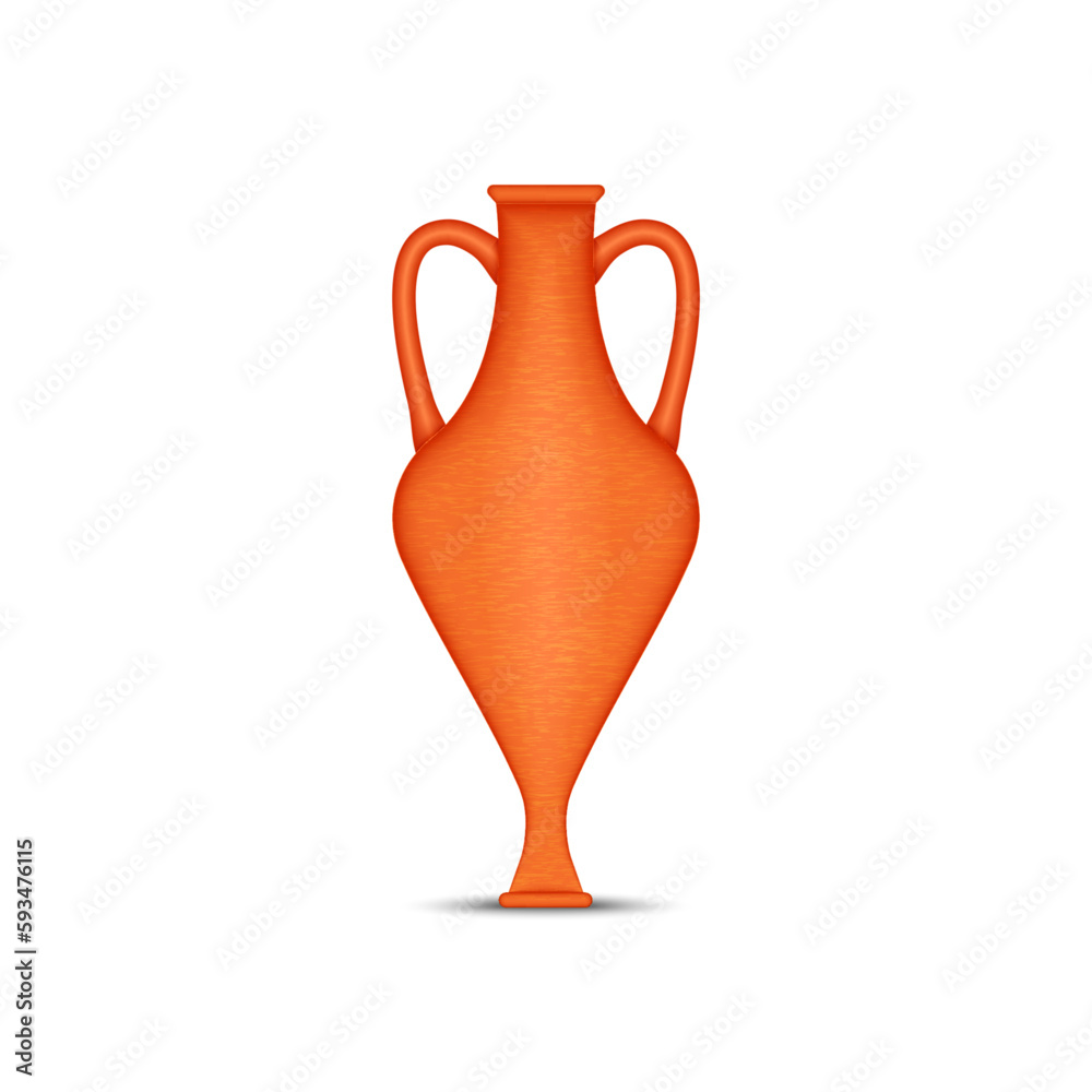 Clay ancient Greek amphora isolated on white background, realistic 3d vector amphorae with two vertical handles for transportation wine and olive oil.