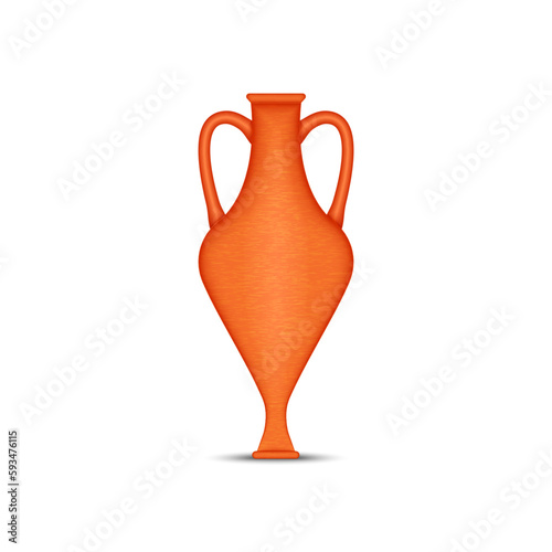 Clay ancient Greek amphora isolated on white background, realistic 3d vector amphorae with two vertical handles for transportation wine and olive oil.