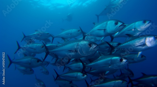 School of Tuna Fish in the sea. Generative AI