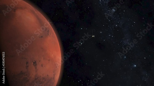 Space probe flying to Mars. Space exploration. 