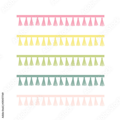 Colorful party decoration set. Tassels lines wreath border.  Vector illustration