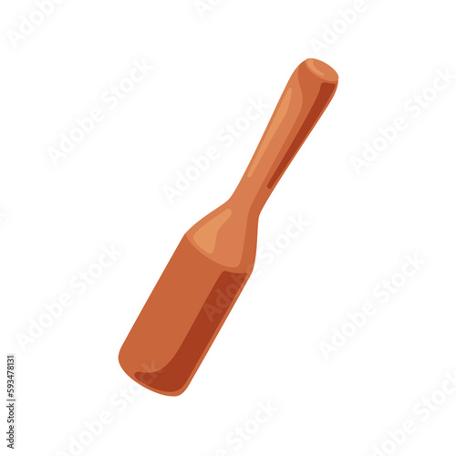 Pusher, wooden masher. Kitchen utensil, cooking tool for mashing, pushing, grinding. Wood press with handle, kitchenware. Flat vector illustration isolated on white background