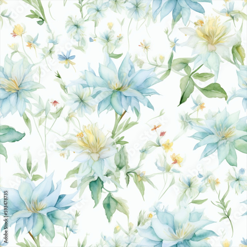 Seamless watercolor floral patterns  with flowers and foliage. Japanese abstract style. Use for wallpapers  backgrounds  packaging design  or web design.