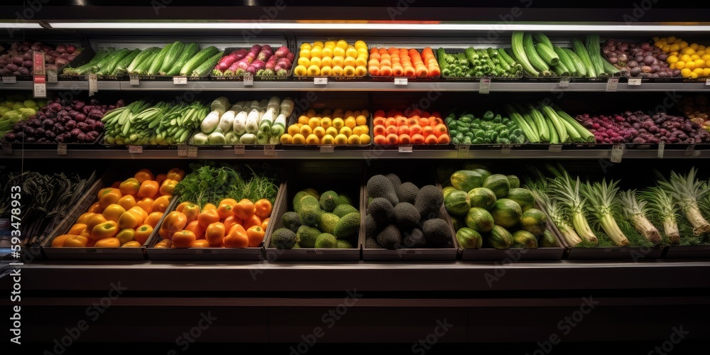 Vibrant Produce on Display in Modern Supermarket with Fresh Fruits and Vegetables AI generated