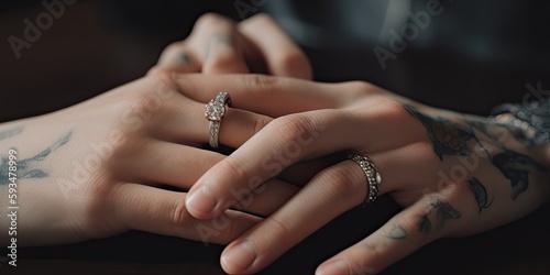 Wedding Rings and Hands in a Loving Embrace AI generated