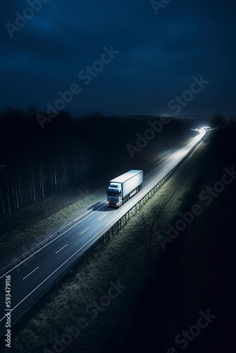 illustration, truck on the road at night, ai generative. © Jorge Ferreiro