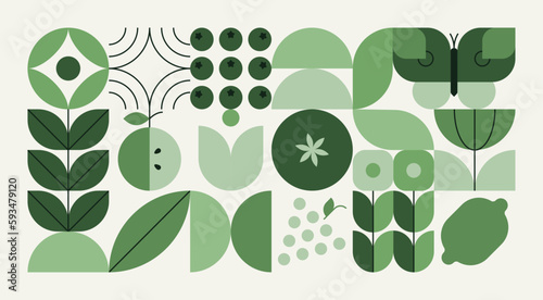 Geometric natural pattern. Abstract fruit plant leaf simple shape, minimal floral eco agriculture concept. Vector banner